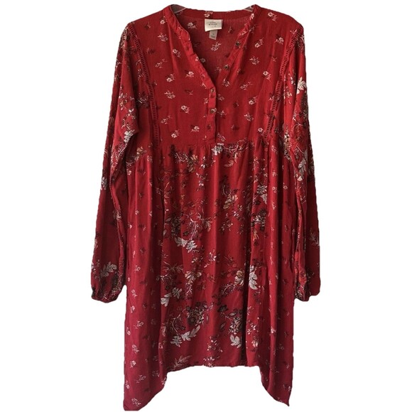 Knox Rose Red Floral Dress Boho Fall Long Sleeve V-Neck Women's Size Small - Picture 1 of 8